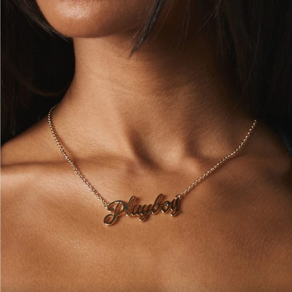 PLAYBOY Gold Script Nameplate Necklace